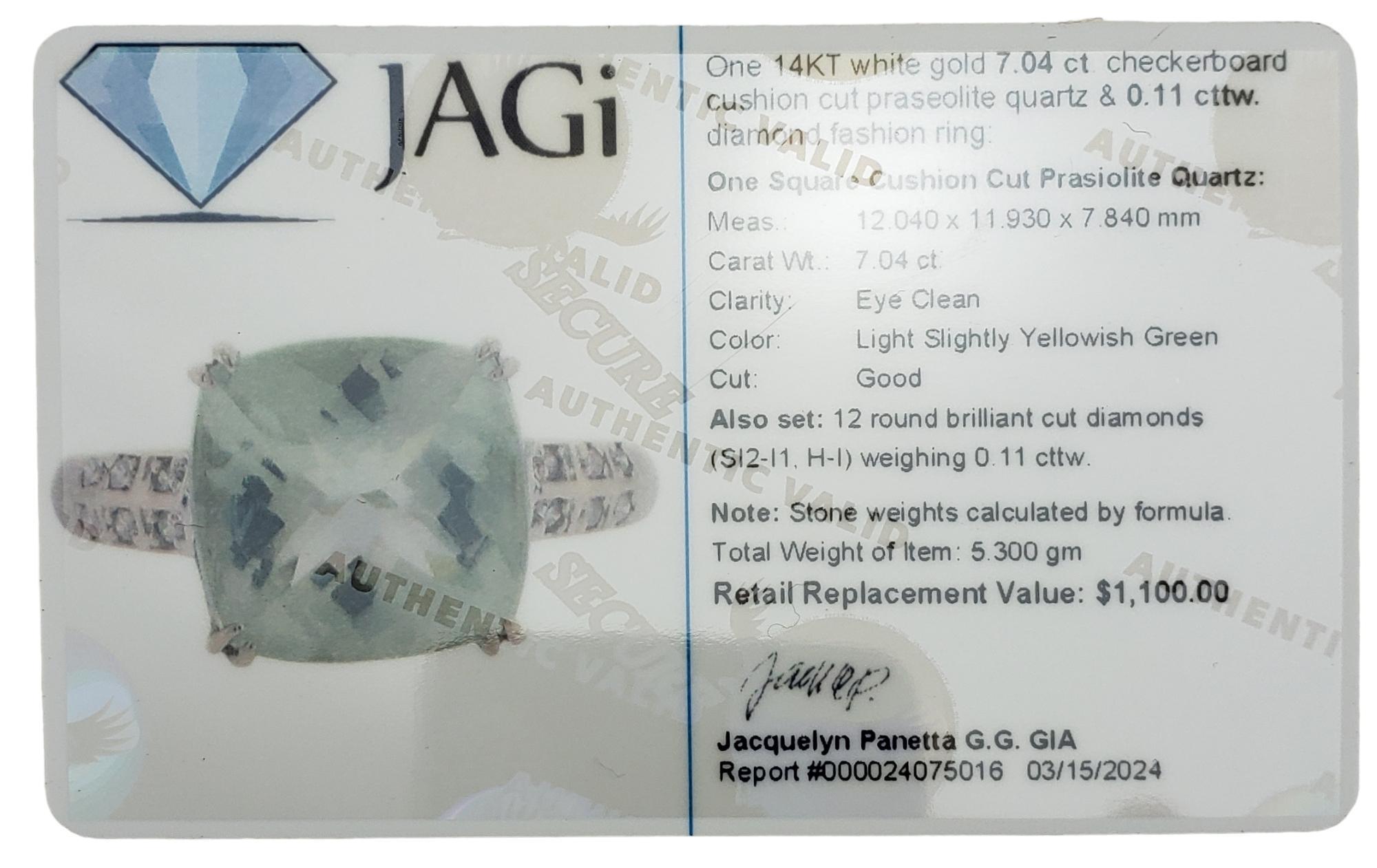 14K White Gold Praseolite & Diamond Ring Size 8.25  #17058 For Sale 4