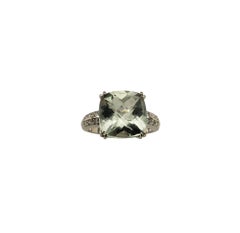14K White Gold Praseolite & Diamond Ring Size 8.25  #17058