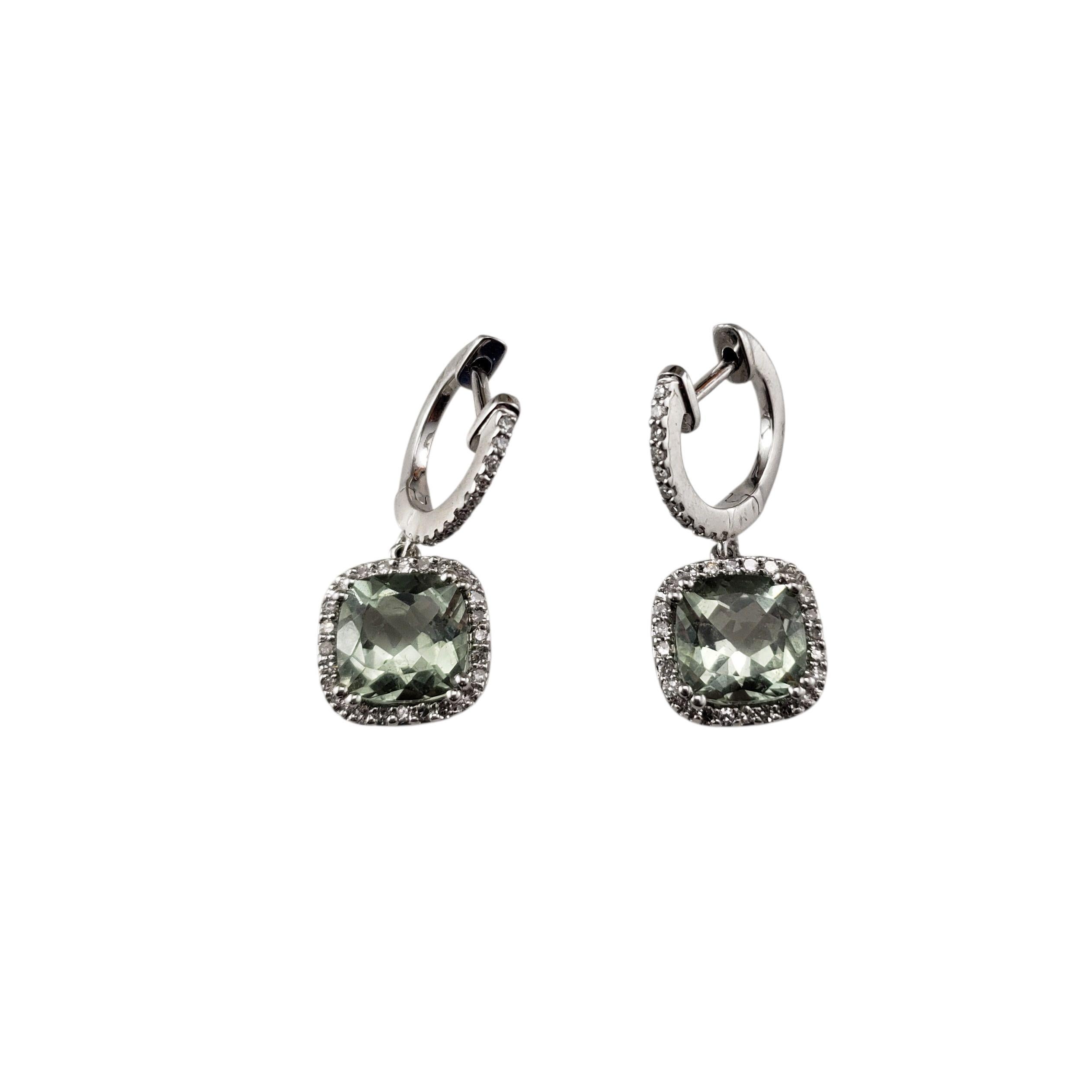 Contemporaneo Orecchini a cerchio con prasiolite e diamanti in oro bianco 14K #23315 in vendita