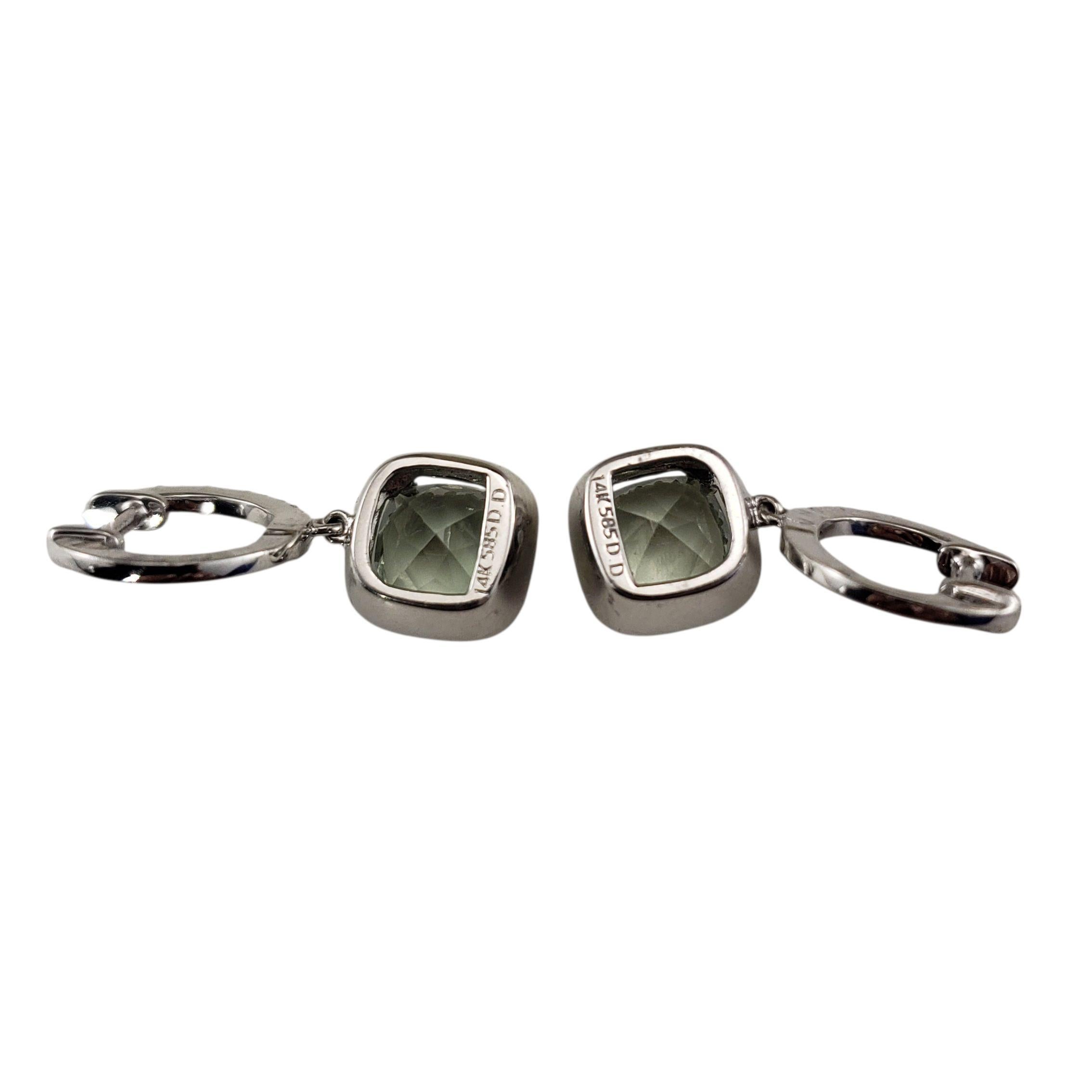 Taglio cuscino Orecchini a cerchio con prasiolite e diamanti in oro bianco 14K #23315 in vendita