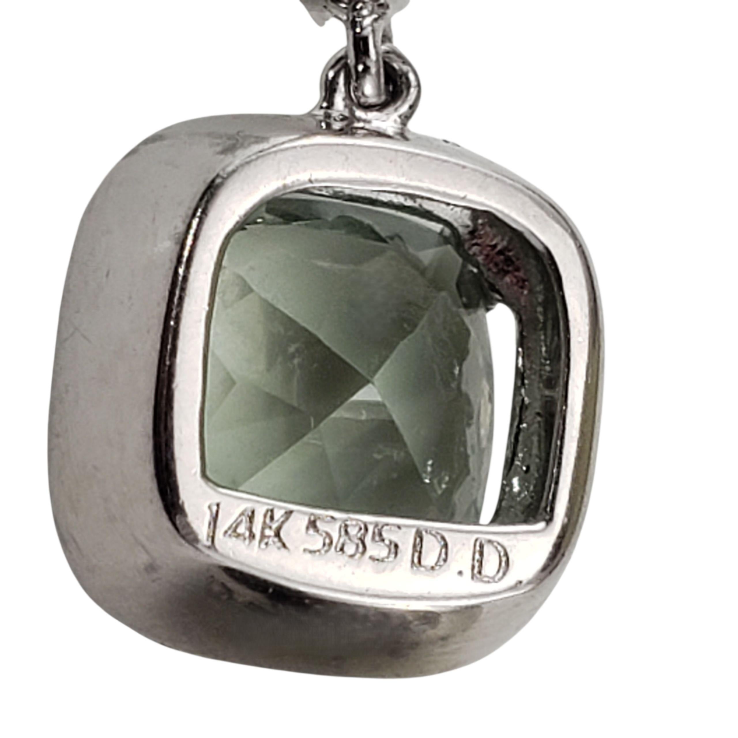 Orecchini a cerchio con prasiolite e diamanti in oro bianco 14K #23315 In condizioni buone in vendita a Washington Depot, CT