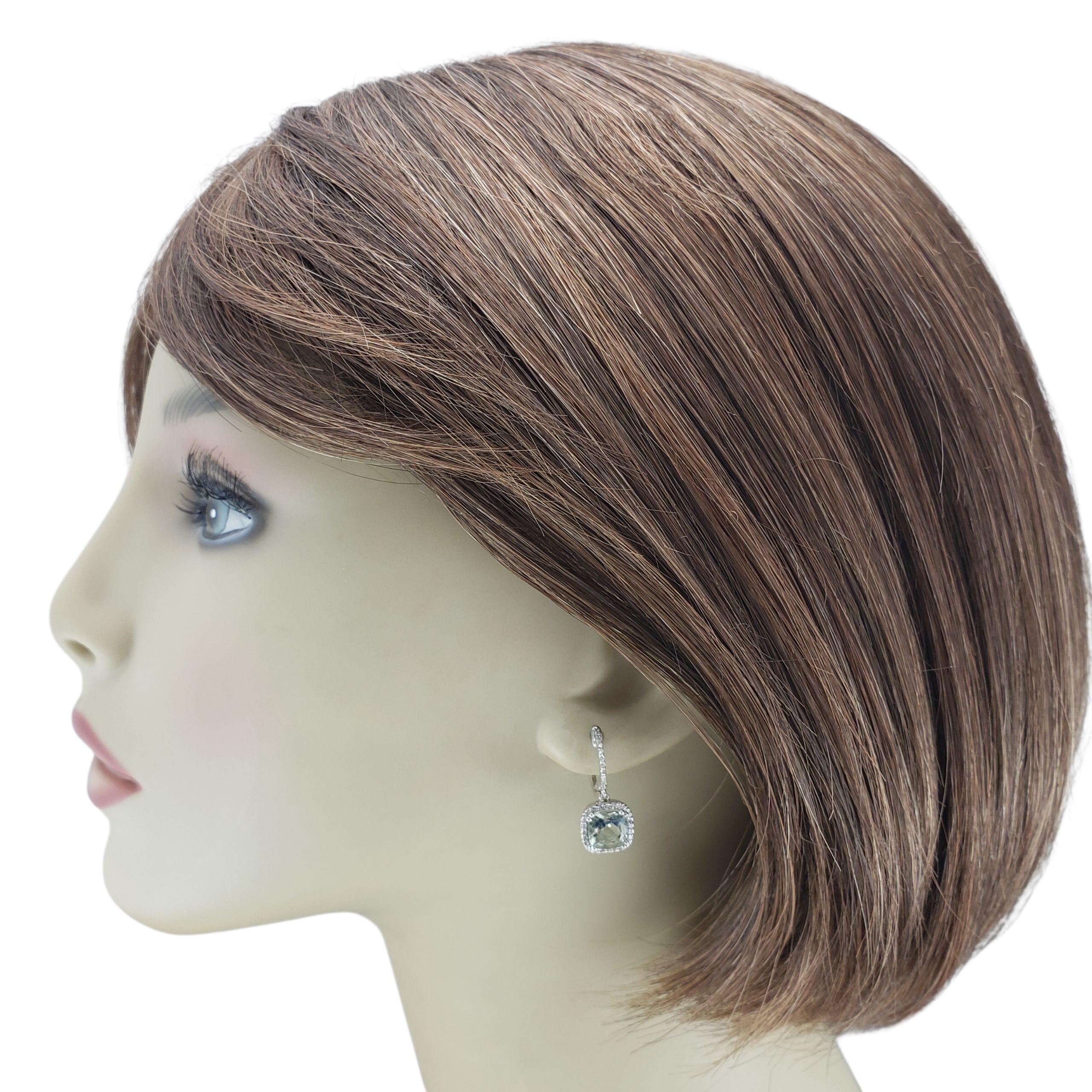 Donna Orecchini a cerchio con prasiolite e diamanti in oro bianco 14K #23315 in vendita