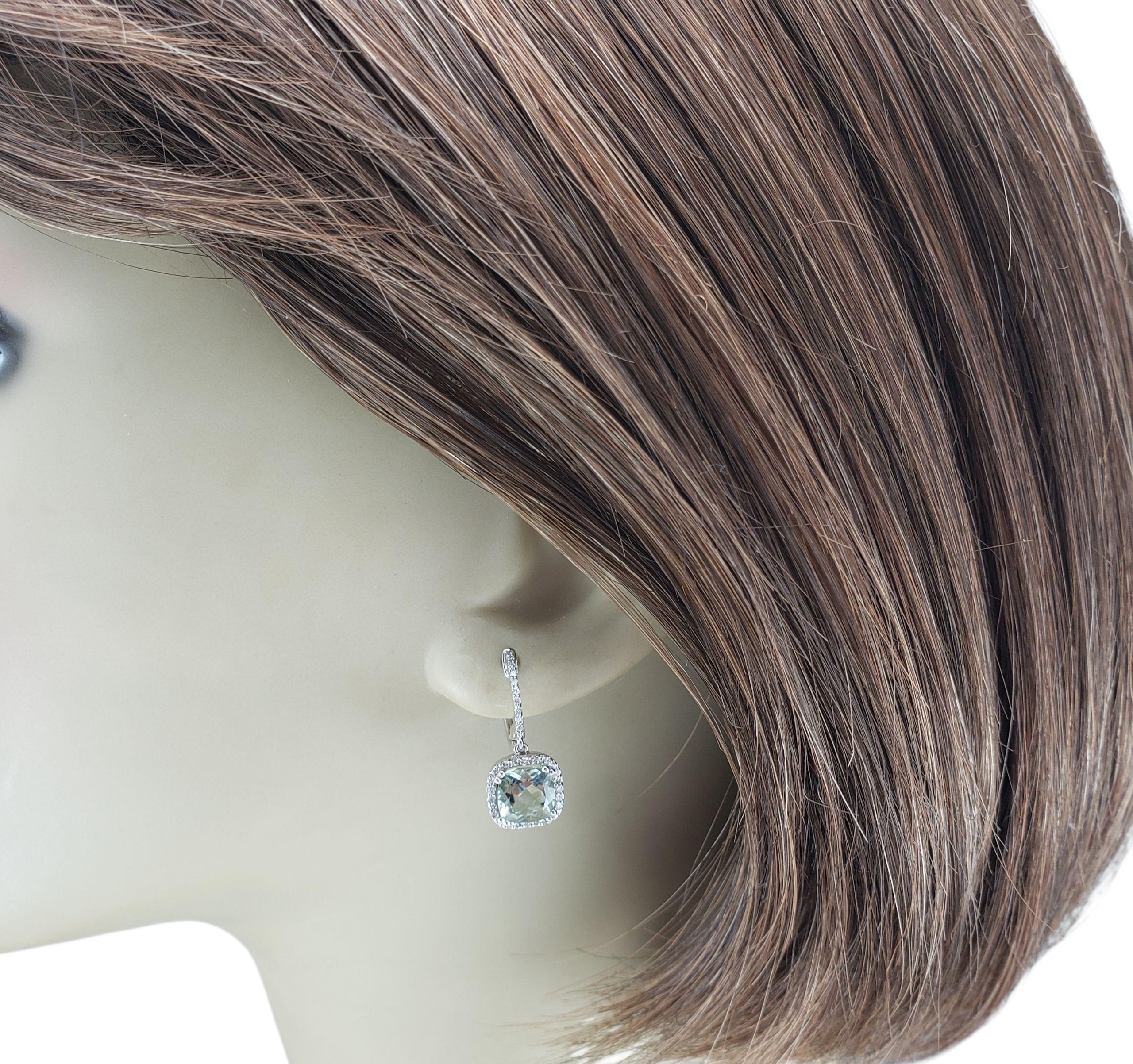 Orecchini a cerchio con prasiolite e diamanti in oro bianco 14K #23315 in vendita 1
