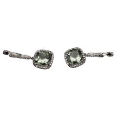 14K White Gold Prasiolite and Diamond Dangle Hoop Earrings #23315