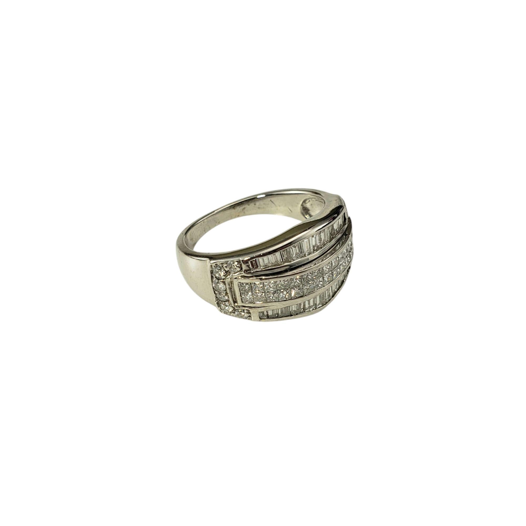 Contemporary 14K White Gold Princess and Baguette Cut Diamond Ring Size 5.75 #21212 For Sale