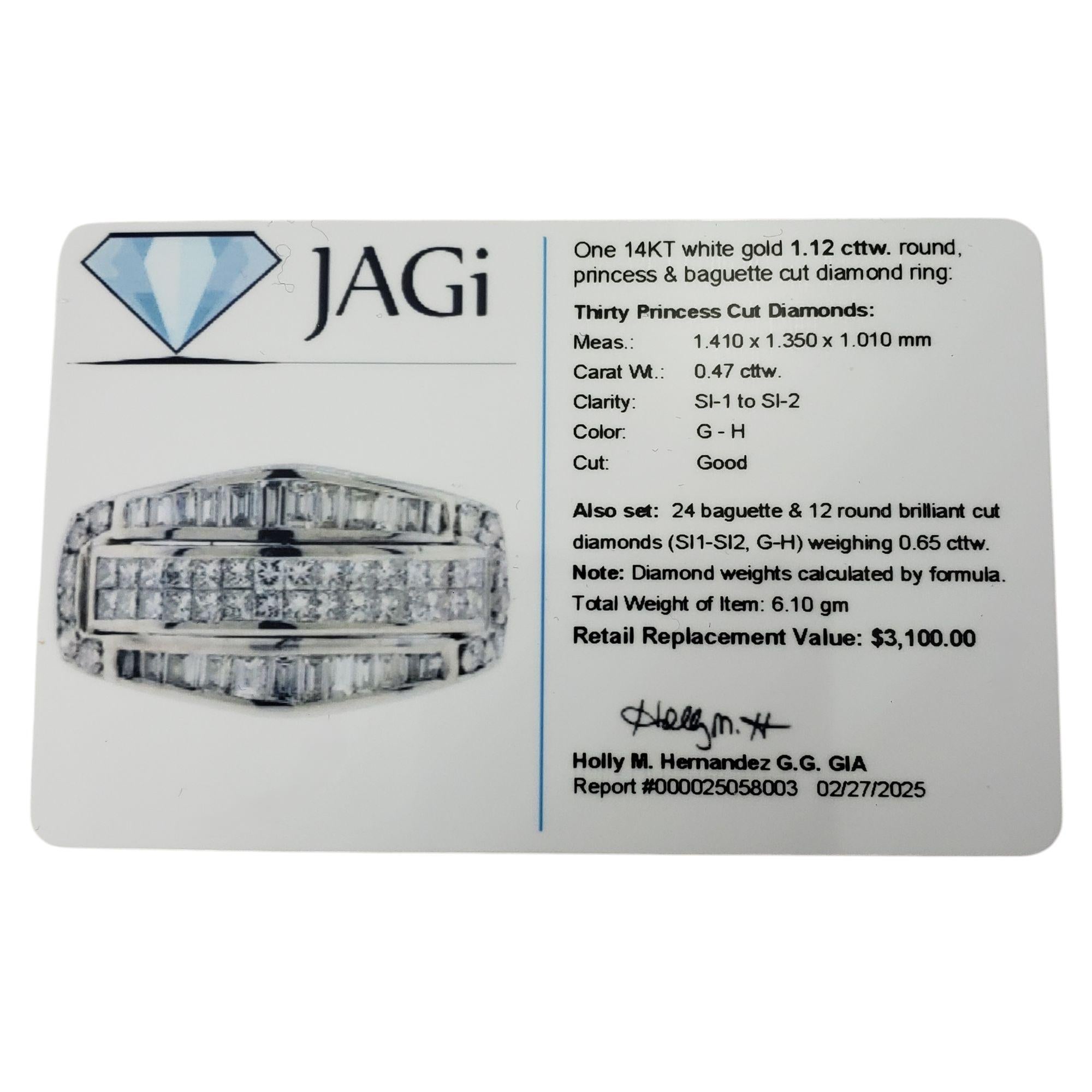 14K White Gold Princess and Baguette Cut Diamond Ring Size 5.75 #21212 For Sale 2