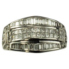 Anillo de oro blanco de 14 quilates con diamantes talla princesa y baguette Tamaño 5.75 #21212
