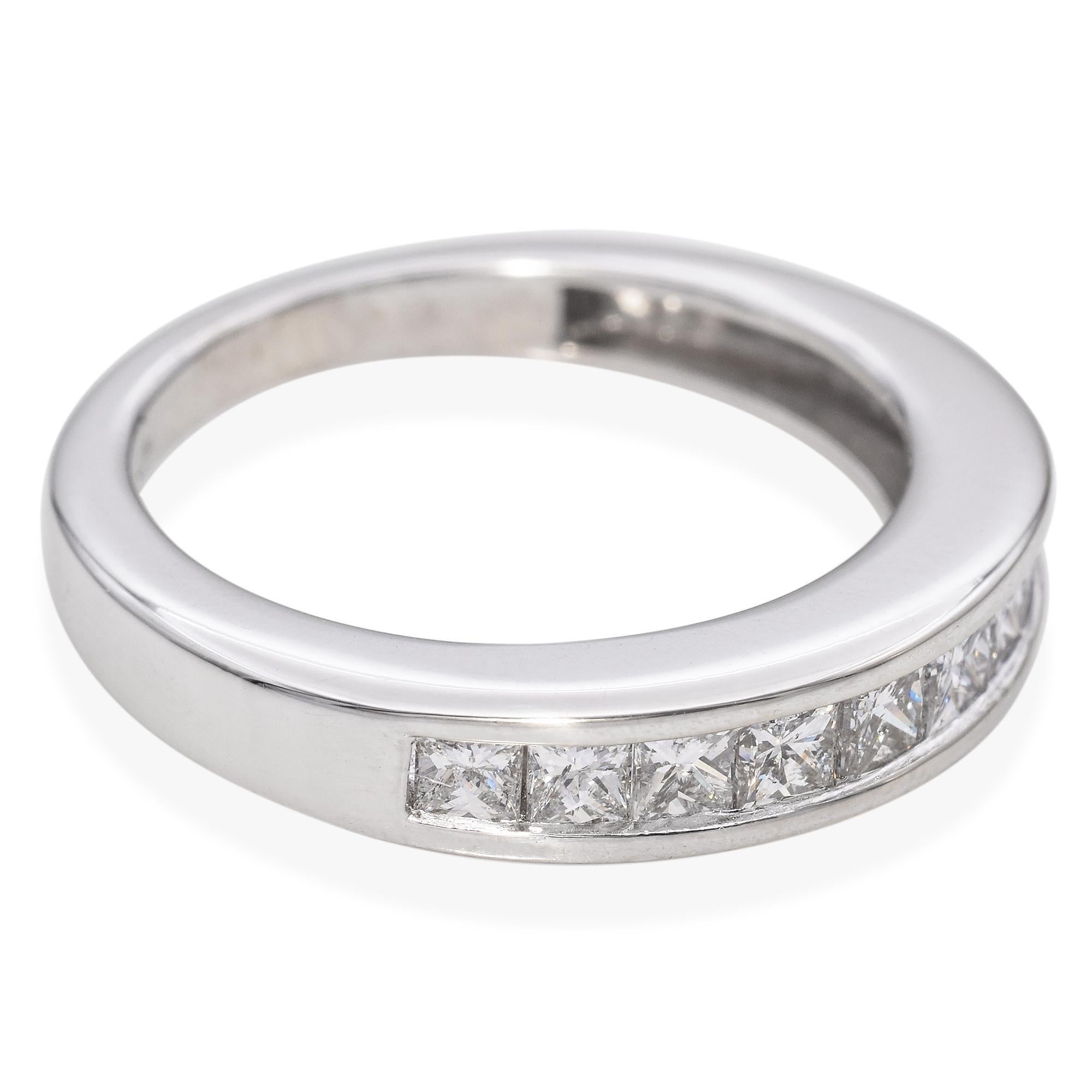 Contemporary 14K White Gold Princess Cut 0.69 TCW Diamond Channel Set Wedding Band Ring For Sale