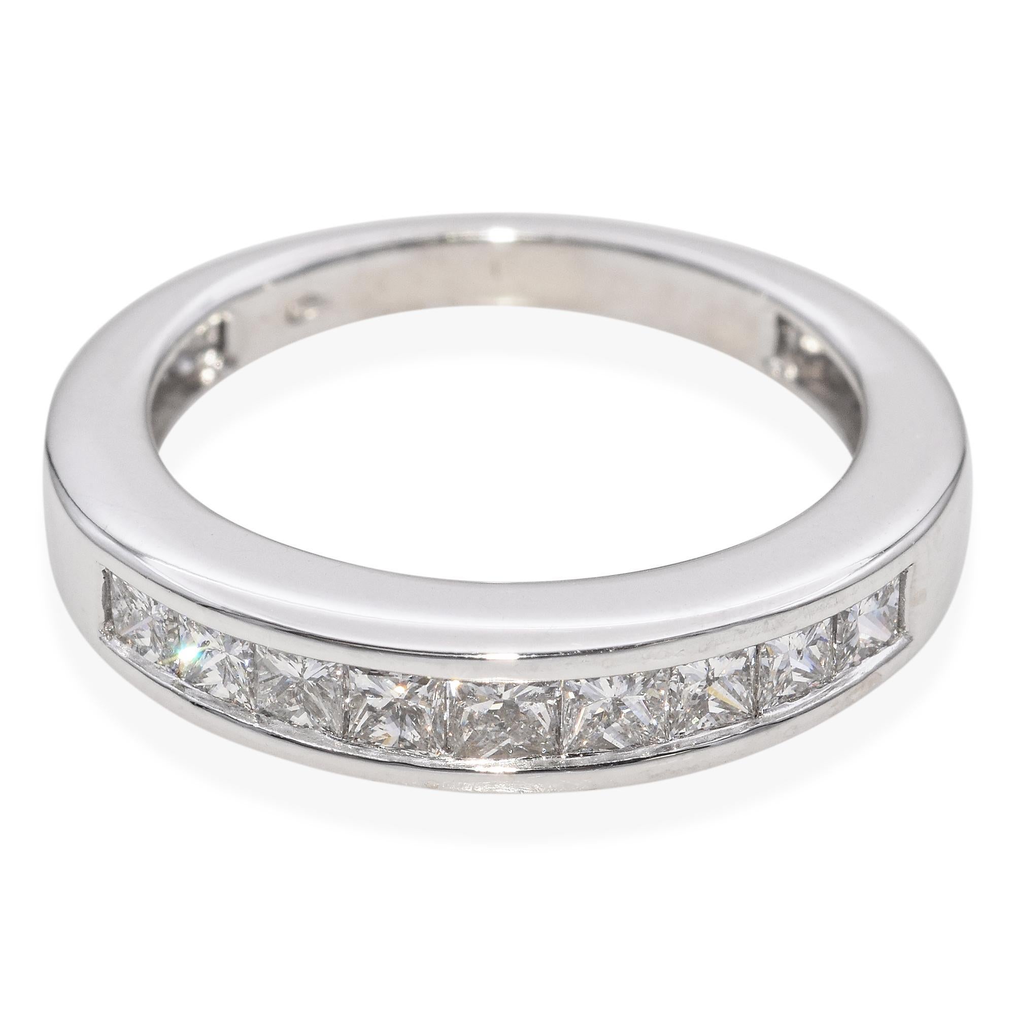14K White Gold Princess Cut 0.69 TCW Diamond Channel Set Wedding Band Ring In Good Condition For Sale In New York, NY