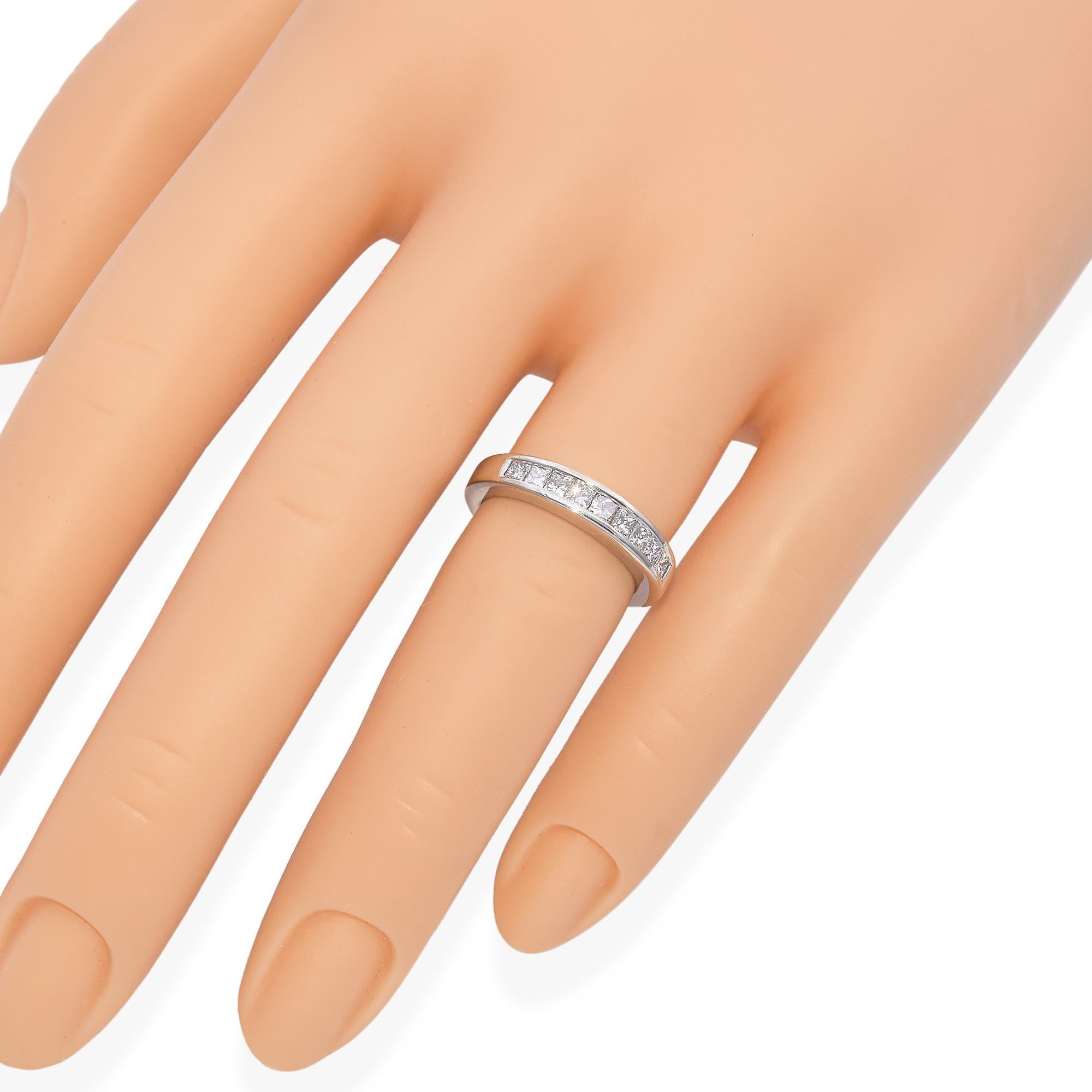 14K White Gold Princess Cut 0.69 TCW Diamond Channel Set Wedding Band Ring For Sale 1