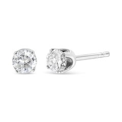 14K White Gold Round Cut 1/2 Carat Diamond Solitaire Stud Earrings