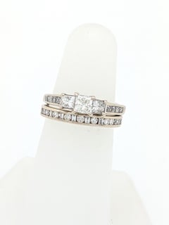 14 Karat White Gold Princess Cut 3-Stone Diamond Engagement Ring with Band
