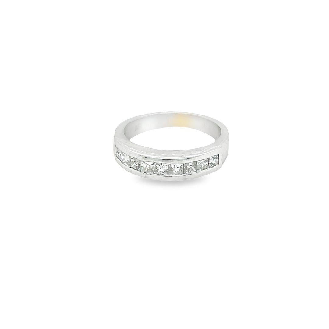 Princess Cut 9 Stone Channel Set Diamond Wedding Band 14K White Gold In Excellent Condition For Sale In beverly hills, CA
