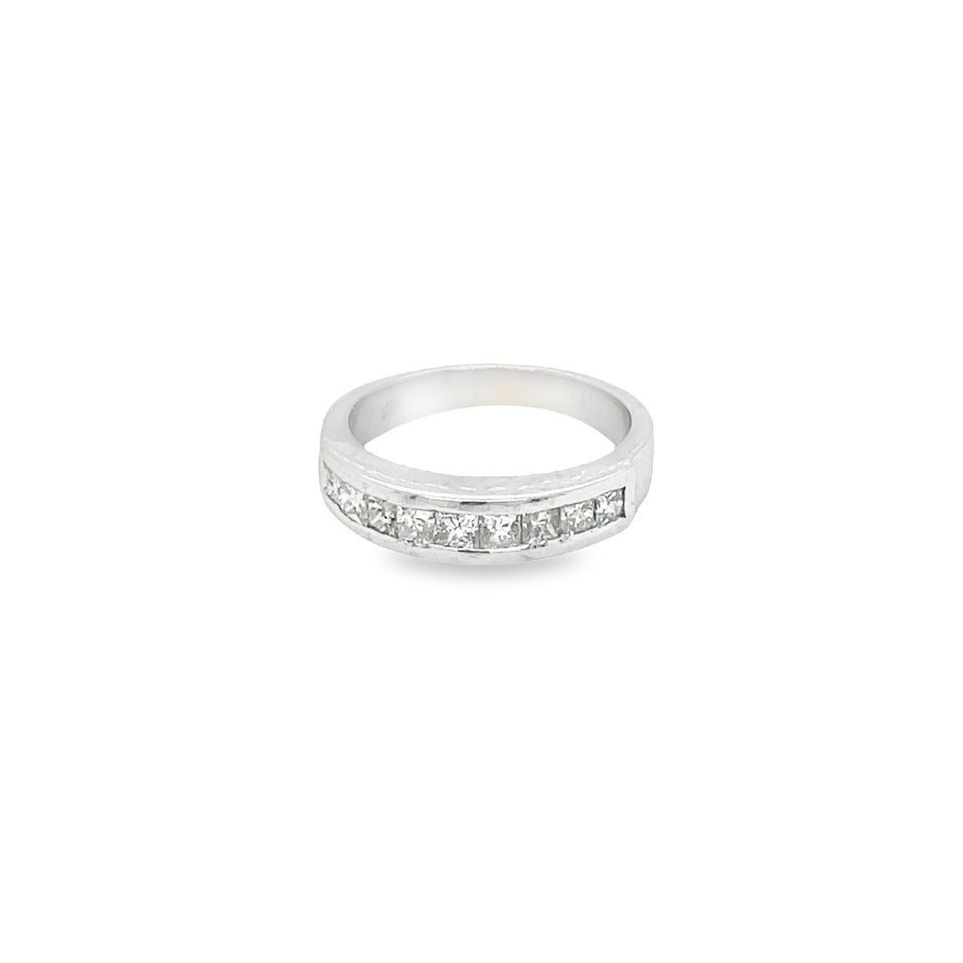 Women's Princess Cut 9 Stone Channel Set Diamond Wedding Band 14K White Gold For Sale