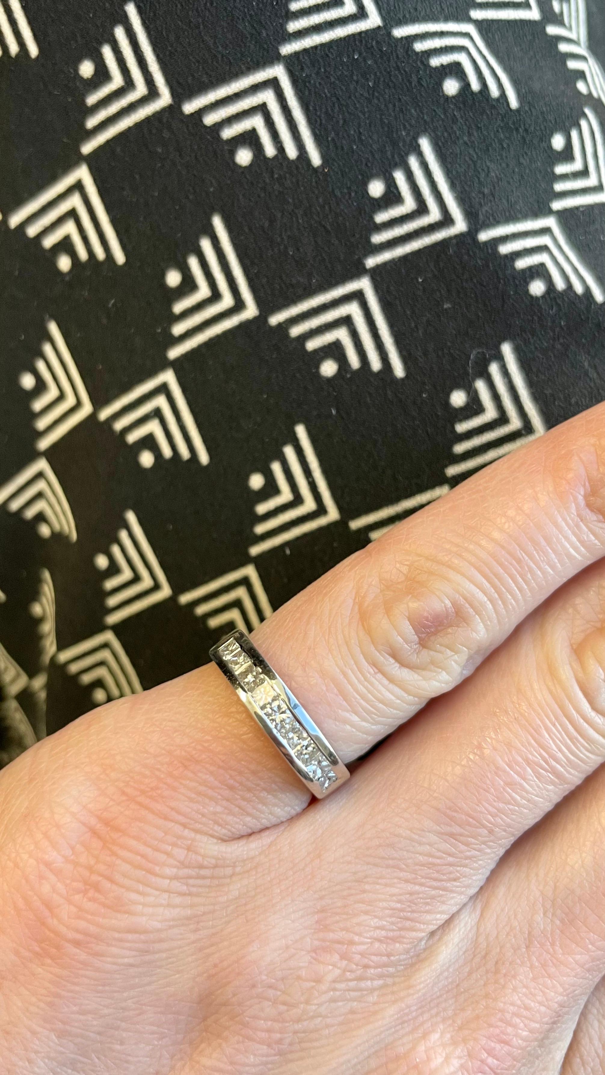 Princess Cut 9 Stone Channel Set Diamond Wedding Band 14K White Gold For Sale 1