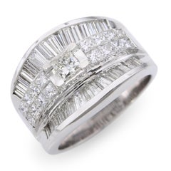 14k White Gold Princess Cut and Baguette Diamond Statement Ring