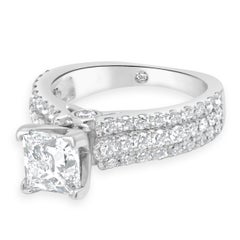 14K White Gold Princess Cut and Round Diamond 3-Row Engagement Ring