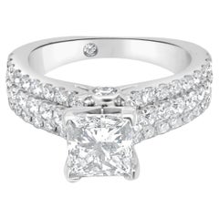 14K White Gold Princess Cut and Round Diamond 3-Row Engagement Ring
