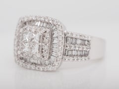 14 Karat White Gold Princess Cut Diamond Cluster Halo Style Engagement Ring