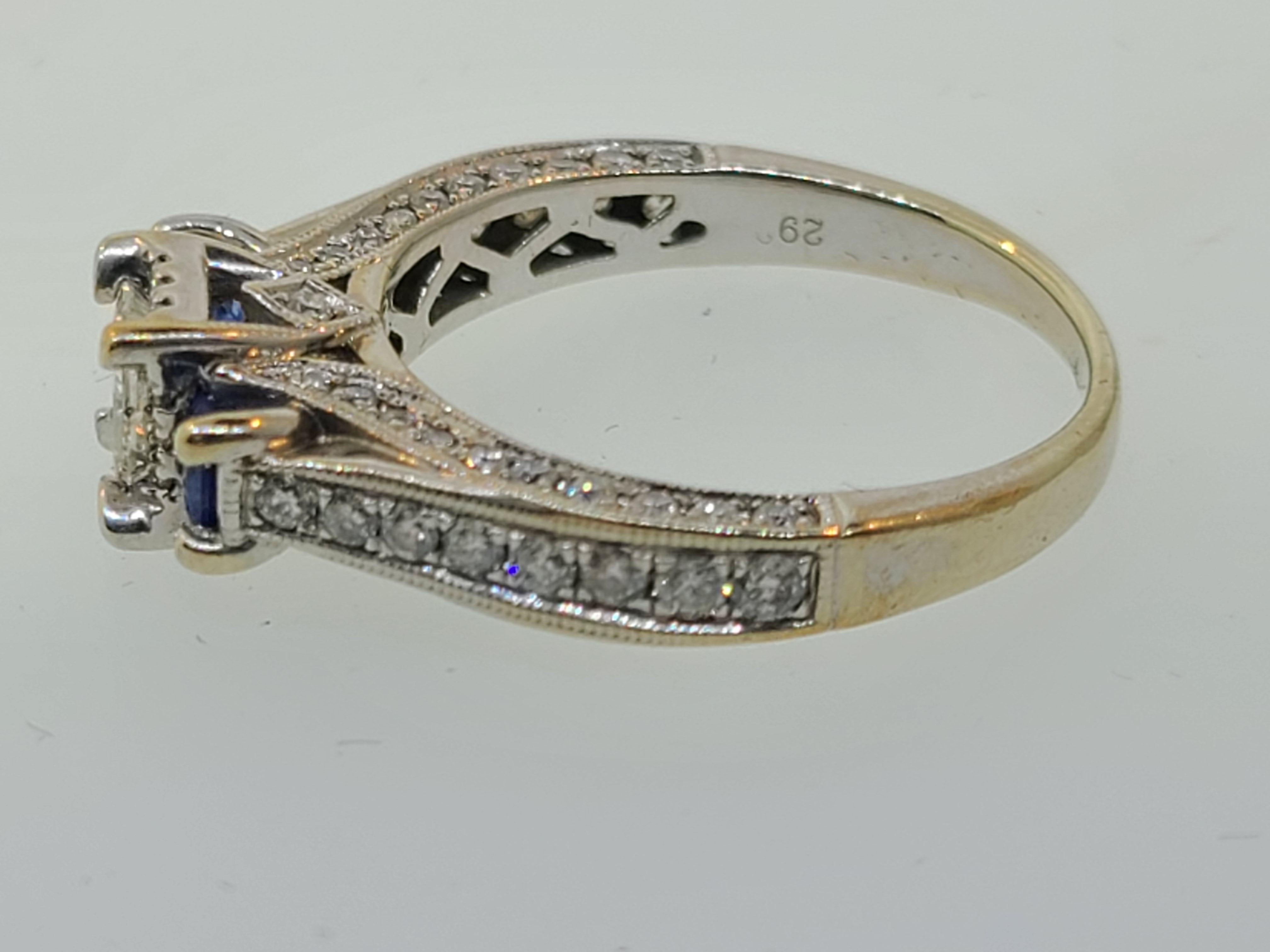 Contemporary Sapphire & Diamond Three-Stone Milgrain Channel Engagement Ring in 14k WG