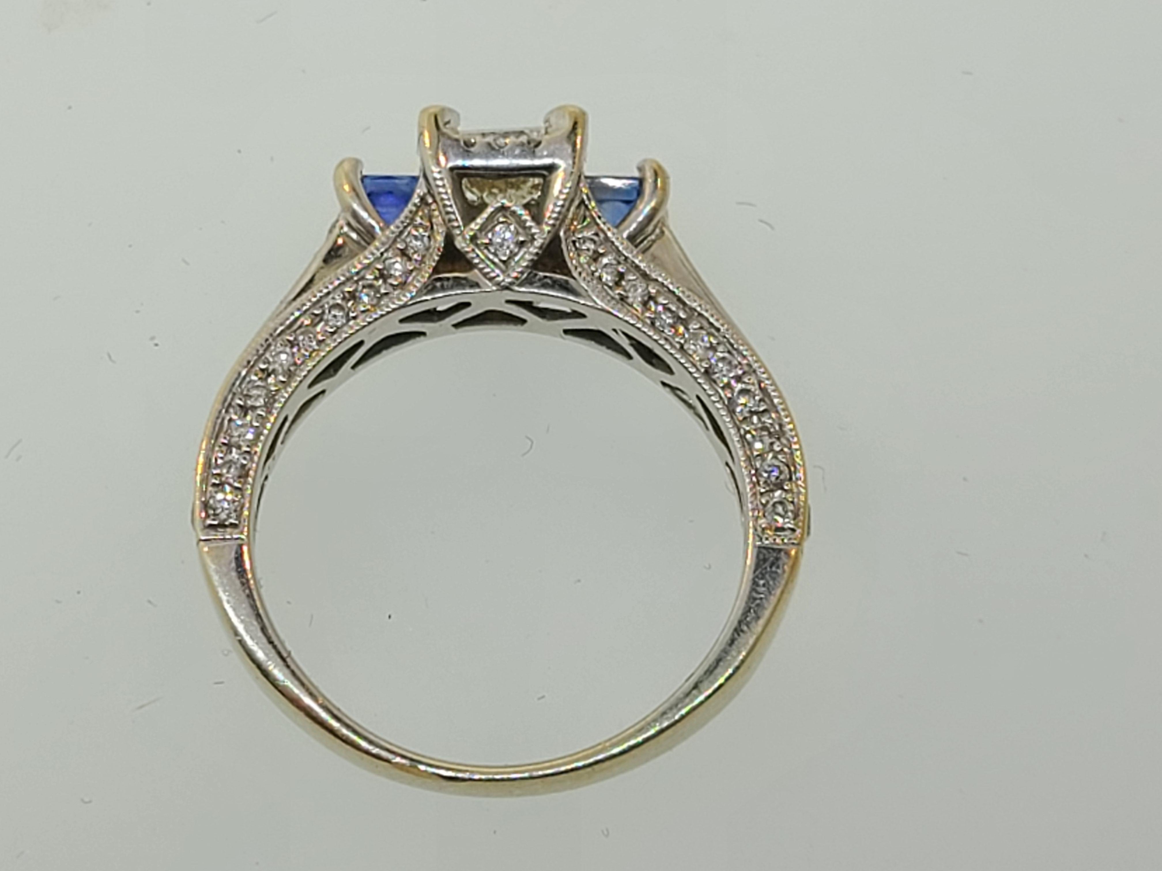Women's Sapphire & Diamond Three-Stone Milgrain Channel Engagement Ring in 14k WG