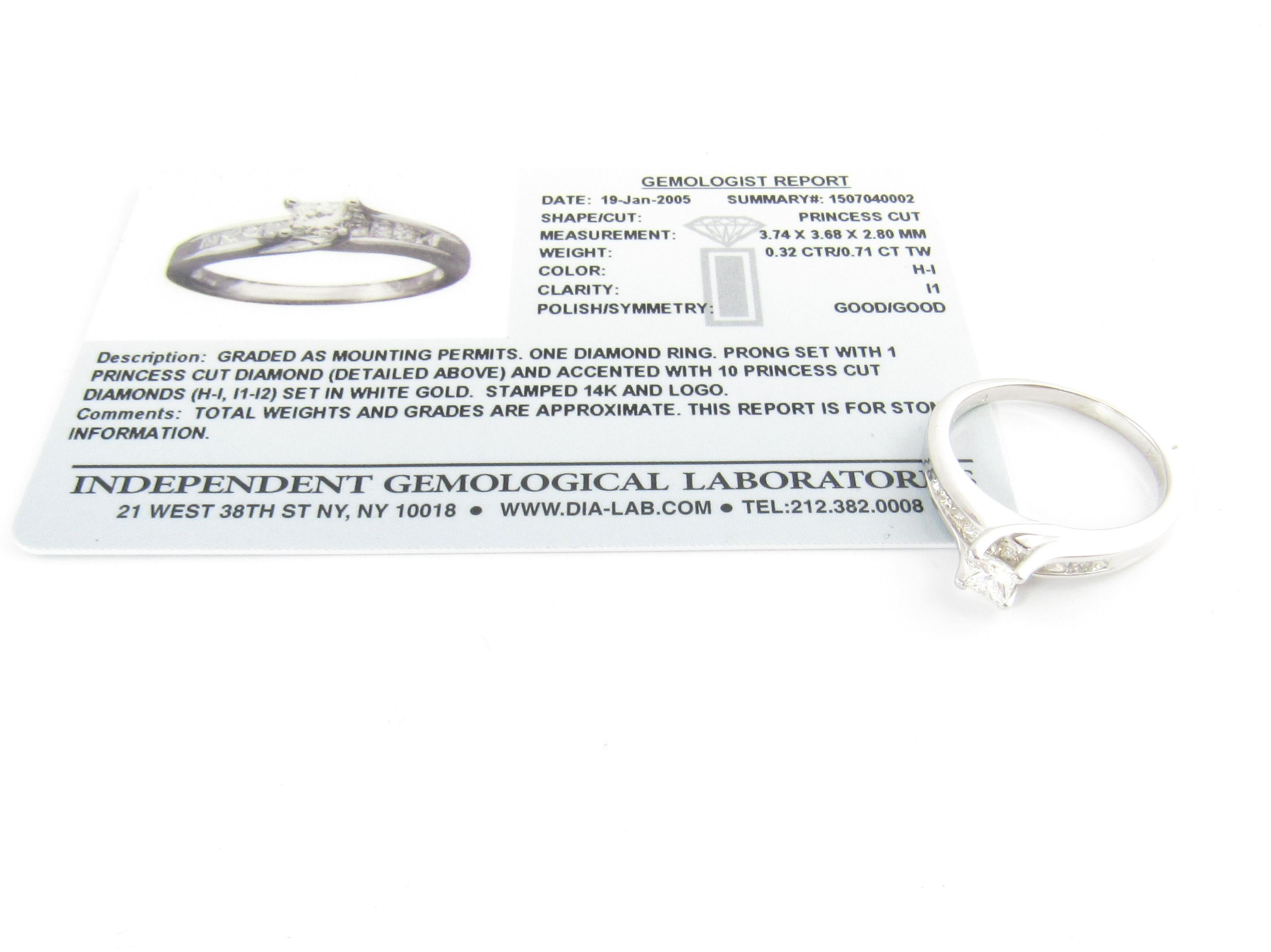 14 Karat White Gold Princess Cut Diamond Engagement Ring For Sale 3