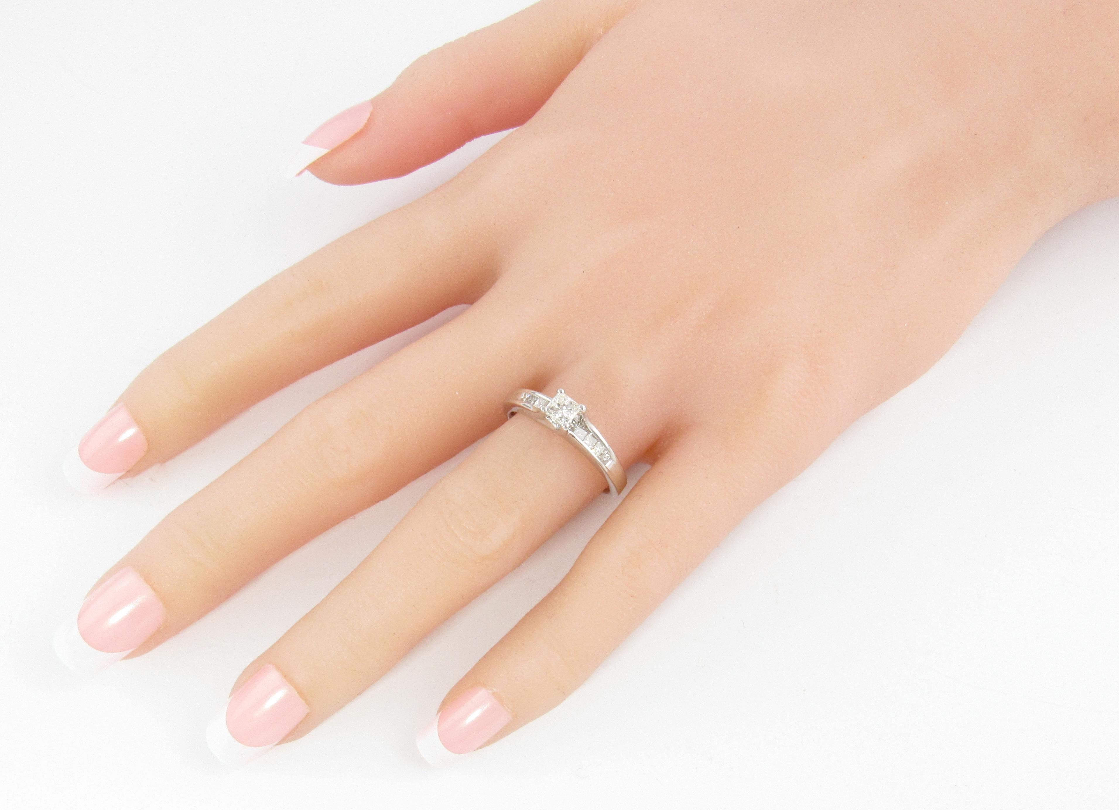 14 Karat White Gold Princess Cut Diamond Engagement Ring For Sale 1
