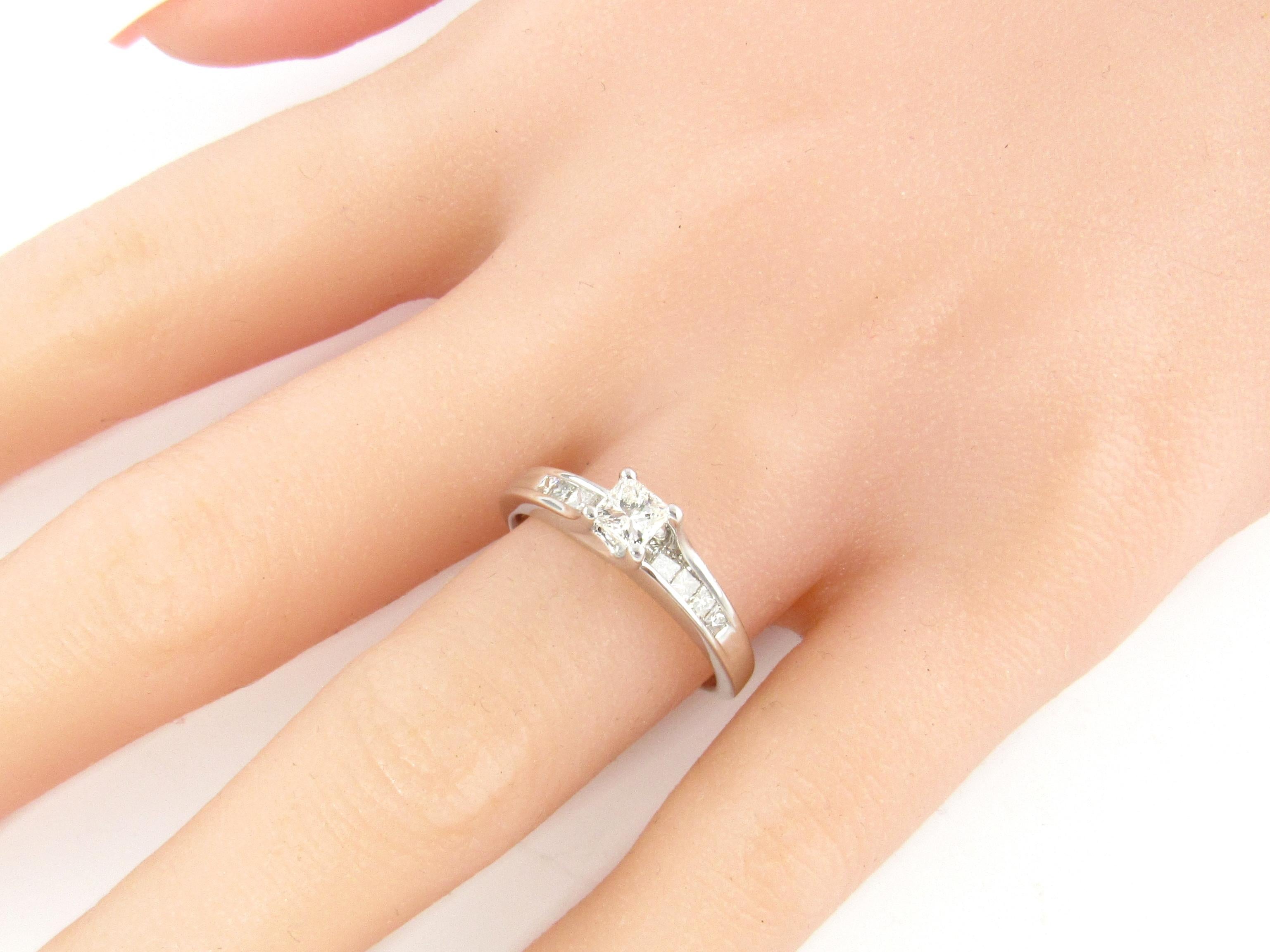 14 Karat White Gold Princess Cut Diamond Engagement Ring For Sale 2