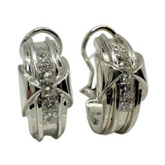 14K White Gold Princess Cut Diamond Huggies