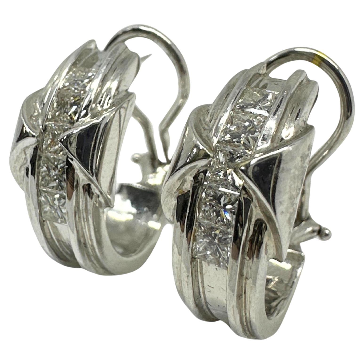 14K White Gold Princess Cut Diamond Huggies