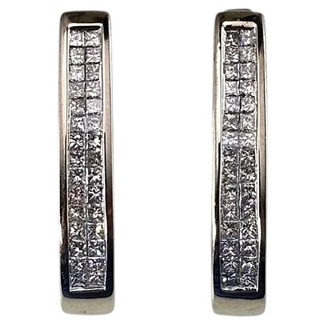 14K White Gold Princess Cut Diamond Oval Hoop Earrings #24947
