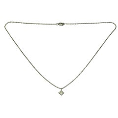 14K White Gold Princess Cut Diamond Solitaire Pendant Necklace #23324