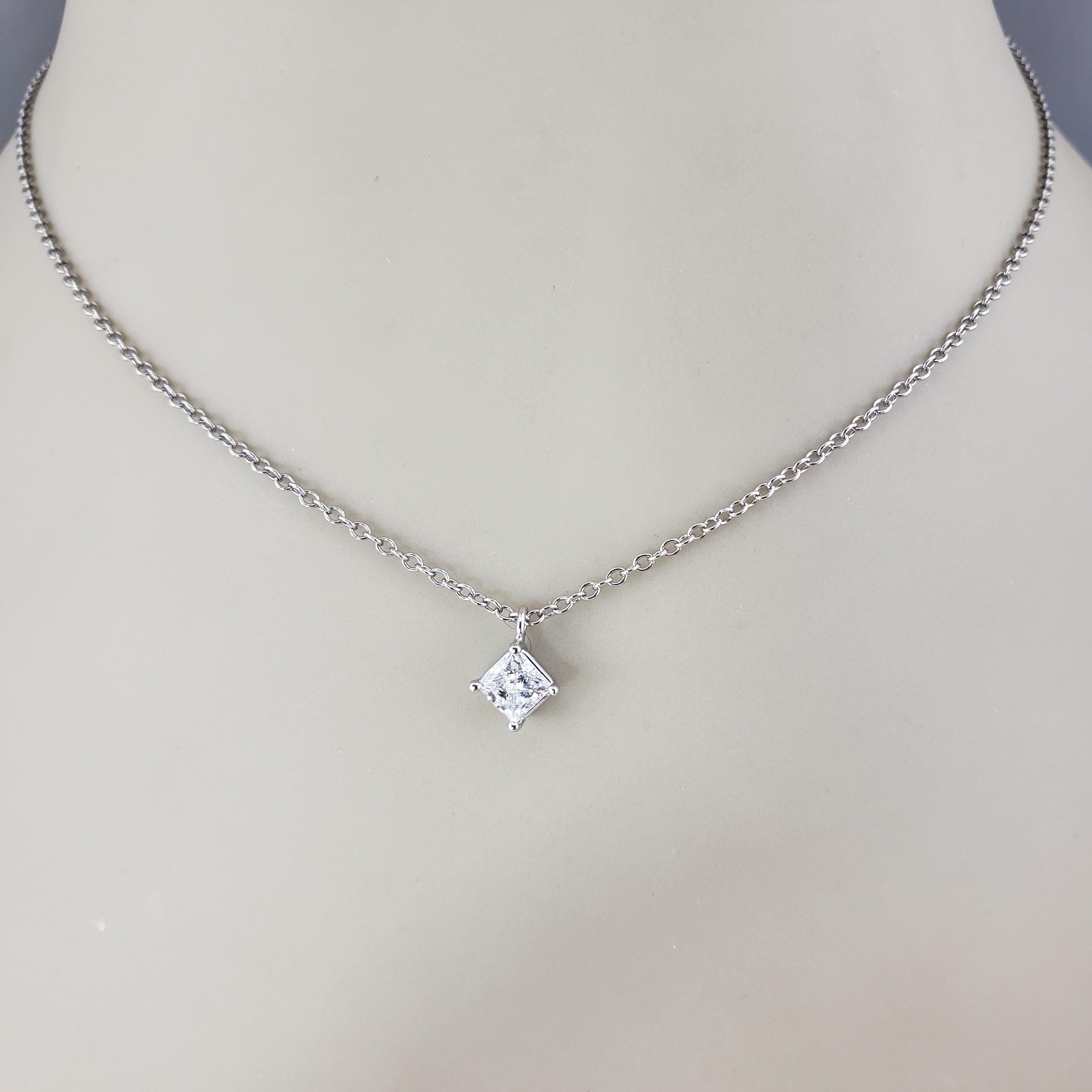 14K Weißgold Princess Cut Diamant Solitär Anhänger Halskette #23324 im Angebot 1