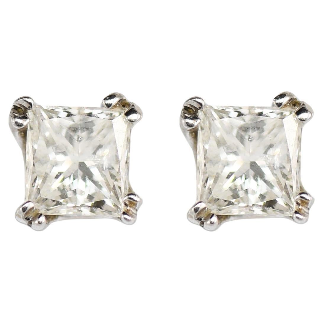 14K White Gold Princess Cut Diamond Stud Earrings 1.00 ct For Sale