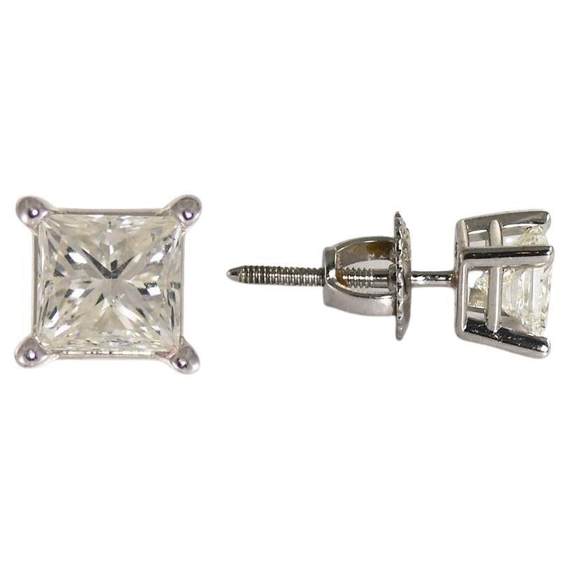 14K White Gold Princess Cut Diamond Stud Earrings 1.00ct