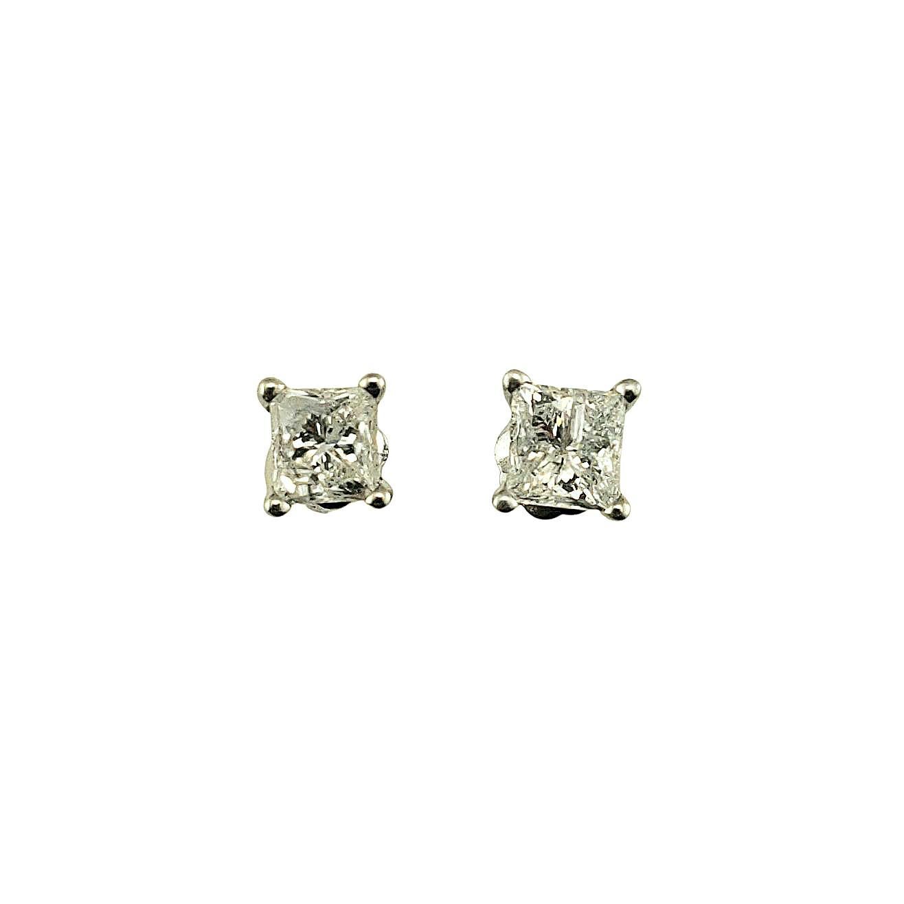 Boucles d'oreilles en or blanc 14K avec diamants taille princesse #23257