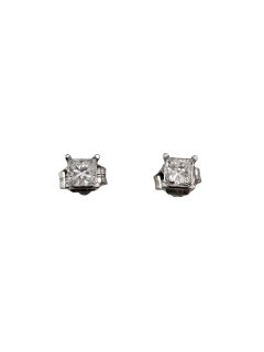 14K White Gold Princess Cut Diamond Stud Earrings #23601