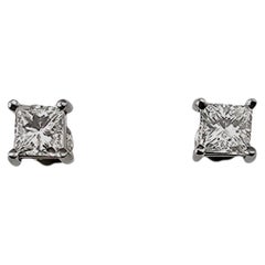 14K White Gold Princess Cut Diamond Stud Earrings #24318