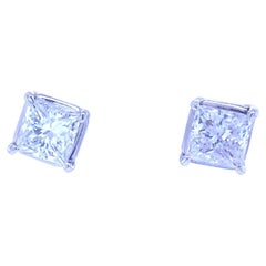 14K White Gold Princess Cut Diamond Stud Earrings 2.50 Total Carat