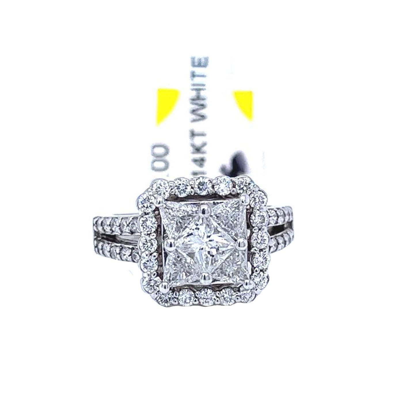 4,85 Karatw Prinzessin-Diamant-Cluster-Ring mit 2,15 Karat rundem Diamant 14K Weißgold im Zustand „Hervorragend“ im Angebot in Aventura, FL