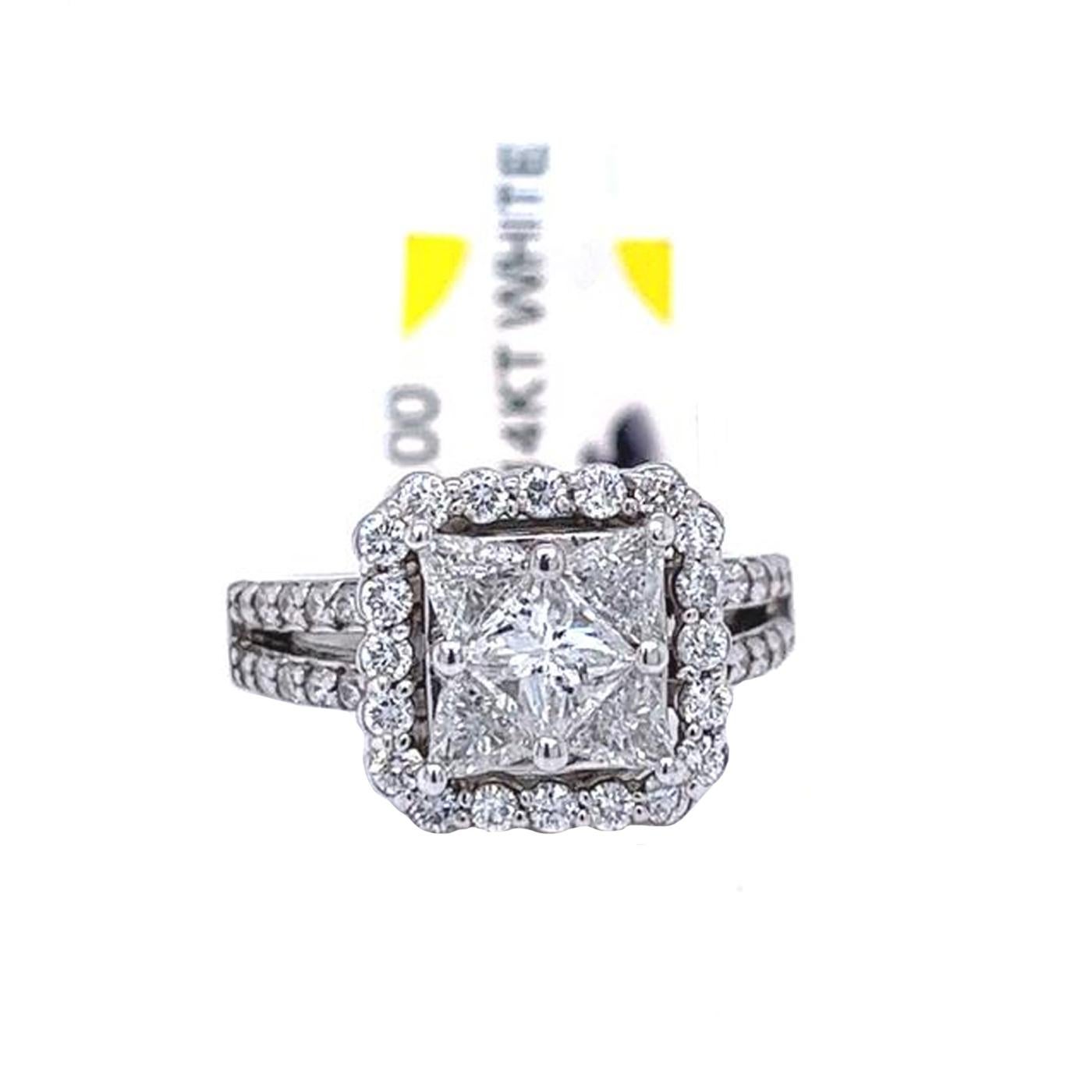 4,85 Karatw Prinzessin-Diamant-Cluster-Ring mit 2,15 Karat rundem Diamant 14K Weißgold im Angebot 1