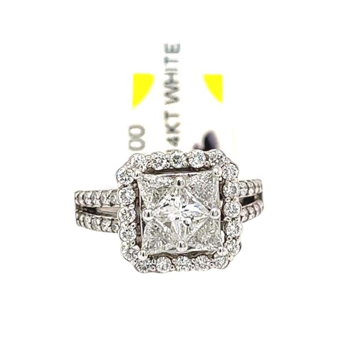 4,85 Karatw Prinzessin-Diamant-Cluster-Ring mit 2,15 Karat rundem Diamant 14K Weißgold im Angebot 2