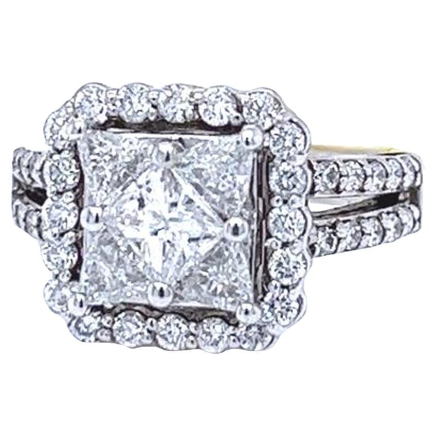 4.85ctw Princess Diamond Cluster Ring with 2.15ctw Round Diamond 14K White Gold