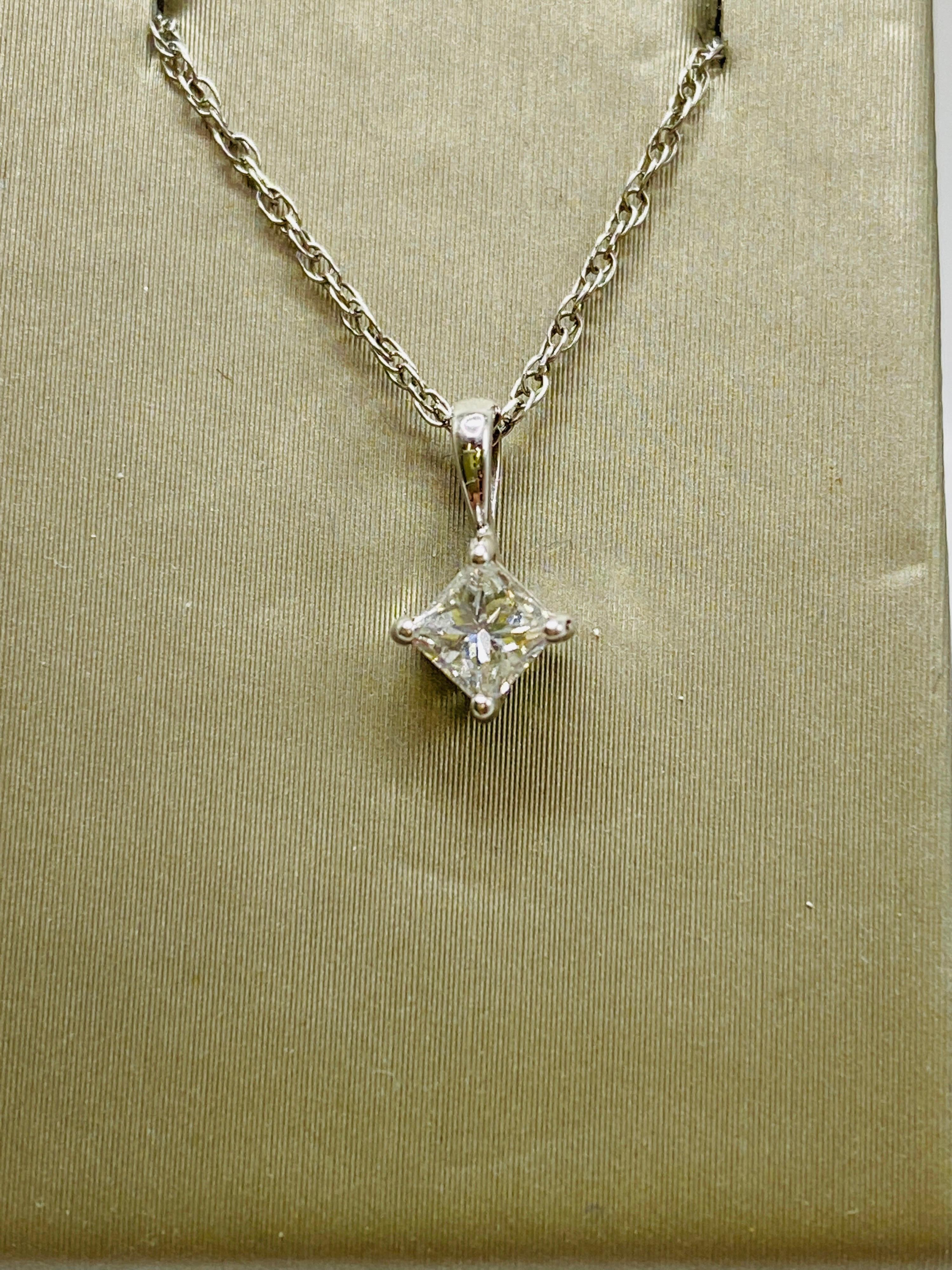 .31 Carat Princess Cut Solitaire Diamond White Gold Pendant and Chain In New Condition For Sale In DALLAS, TX