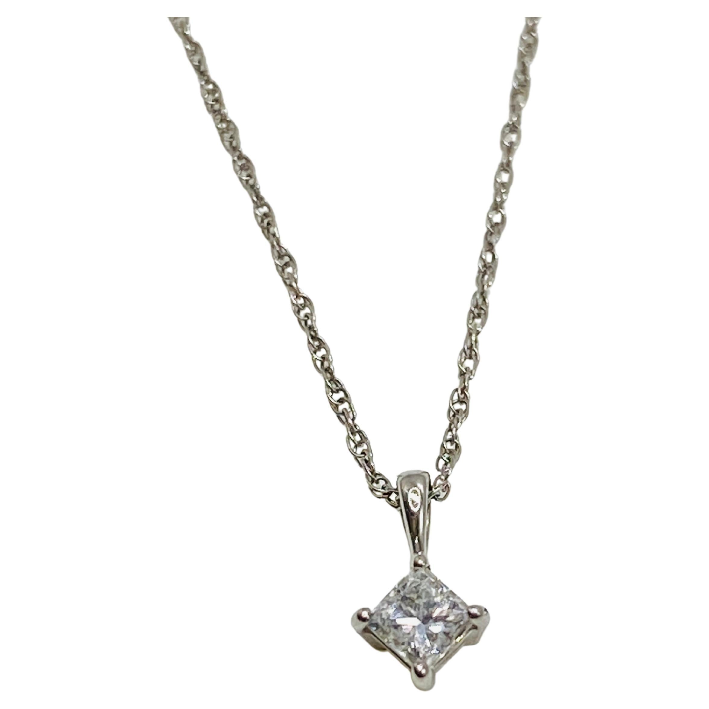 .31 Carat Princess Cut Solitaire Diamond White Gold Pendant and Chain For Sale