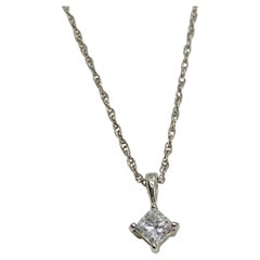 .31 Carat Princess Cut Solitaire Diamond White Gold Pendant and Chain