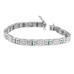 14k White Gold Princess-Cut White and Treated Blue Diamond Tennis Bracelet
