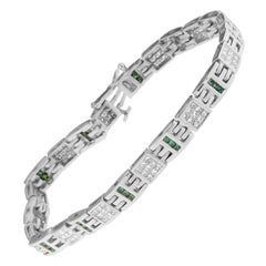 14k White Gold Princess-Cut White and Treated Blue Diamond Tennis Bracelet