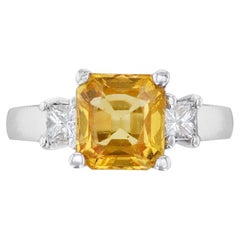 14K White Gold Princess Cut Yellow Sapphire Diamond Ring