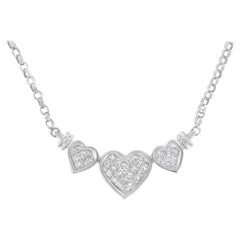 14K White Gold 1.00 Carat Diamond Triple Heart Link Statement Necklace